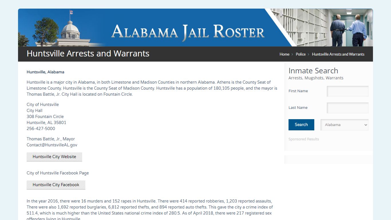 Huntsville Arrests and Warrants | Alabama Jail Inmate Search